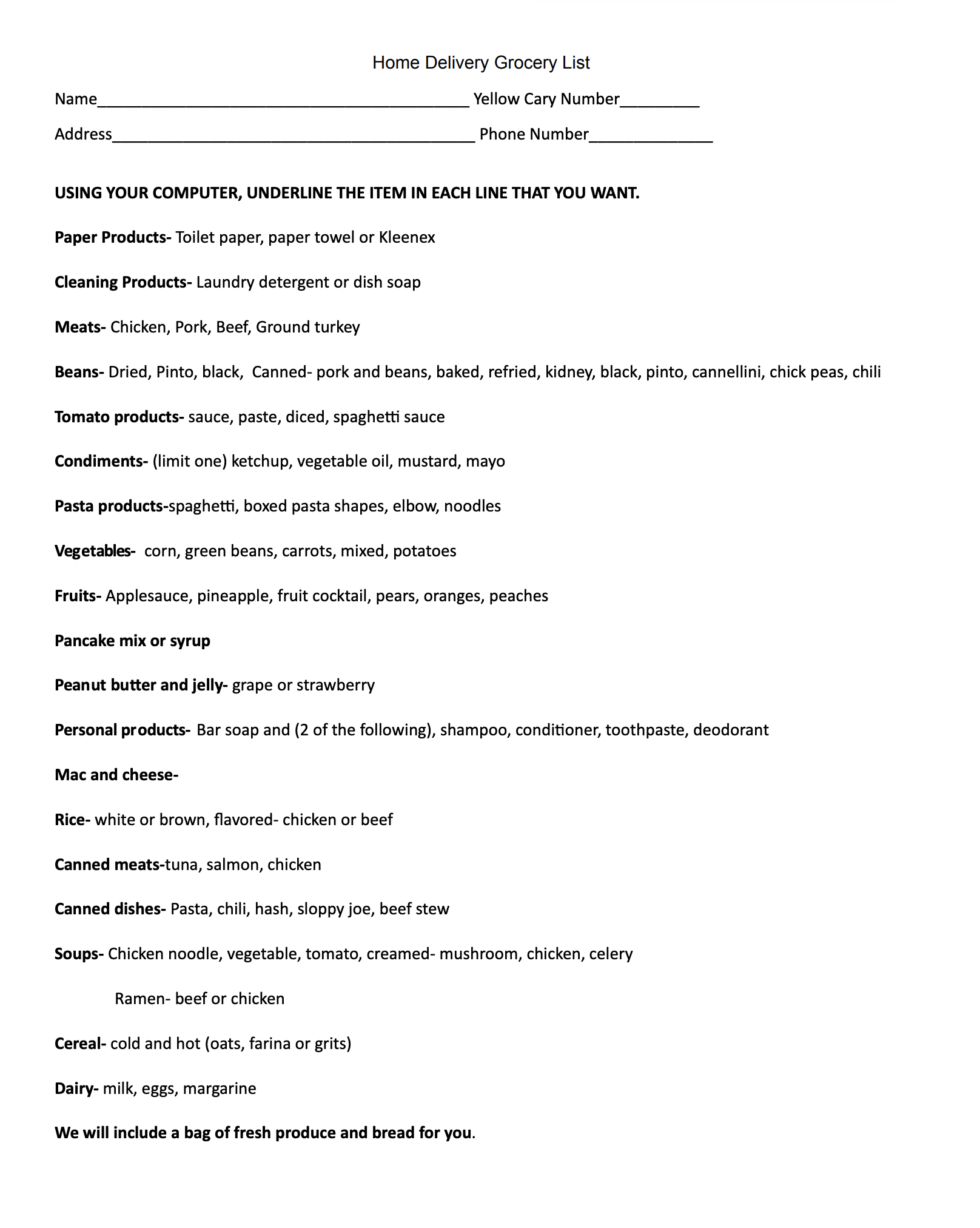 Home Delivery List